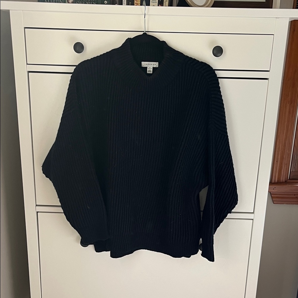 Topshop Black and Navy Ribbed Turtleneck Sweater